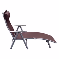 Outsunny Sun Lounger Recliner w/ Pillow Foldable 7 Levels Texteline Brown - Additional view 6