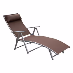 Outsunny Sun Lounger Recliner w/ Pillow Foldable 7 Levels Texteline Brown - Additional view 8