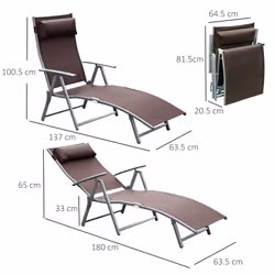 Outsunny Sun Lounger Recliner w/ Pillow Foldable 7 Levels Texteline Brown - Additional view 9
