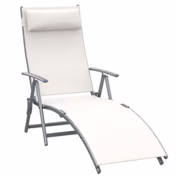 Outsunny Sun Lounger Recliner Foldable 7 Levels Texteline Cream White