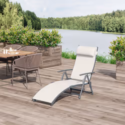Outsunny Sun Lounger Recliner Foldable 7 Levels Texteline Cream White