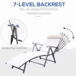 Outsunny Sun Lounger Recliner Foldable 7 Levels Texteline Cream White