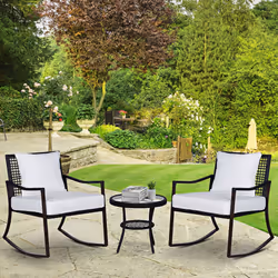 Outsunny 3 Pieces Rocking Chair Bistro Set Furniture Rattan Wicker Brown