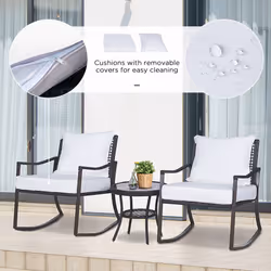 Outsunny 3 Pieces Rocking Chair Bistro Set Furniture Rattan Wicker Brown - Additional view 11