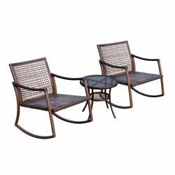 Outsunny 3 Pieces Rocking Chair Bistro Set Furniture Rattan Wicker Brown