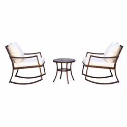 Outsunny 3 Pieces Rocking Chair Bistro Set Furniture Rattan Wicker Brown - Additional view 5