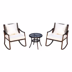 Outsunny 3 Pieces Rocking Chair Bistro Set Furniture Rattan Wicker Brown - Additional view 6