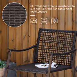Outsunny 3 Pieces Rocking Chair Bistro Set Furniture Rattan Wicker Brown - Additional view 8