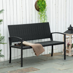 Outsunny Patio Rattan 2 Seater Garden Bench Love Seater Garden Armchair Black