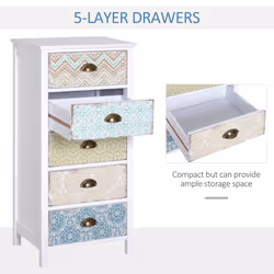 HOMCOM Storage Chest Unit Dresser 5 Drawer Retro Style Wood White Entryway