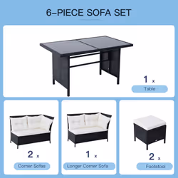 Outsunny 6 Pieces Sofa Set Furniture Rattan Cushion Seat Wicker Black Garden - Additional view 4