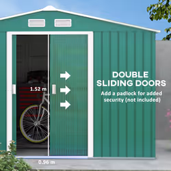 Outsunny 9 x 6FT Galvanised Garden Storage Shed with Sliding Door, Green