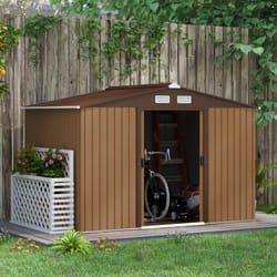Outsunny 9 x 6FT Galvanised Garden Storage Shed w/Sliding Door, Light Brown