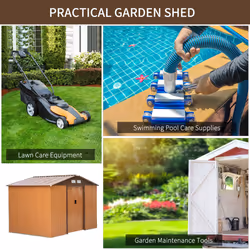 Outsunny 9 x 6FT Galvanised Garden Storage Shed w/Sliding Door, Light Brown