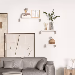 HOMCOM U Shaped Shelf Set Floating Wall Mounted White Hanging 3pc Display