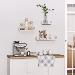 HOMCOM U Shaped Shelf Set Floating Wall Mounted White Hanging 3pc Display