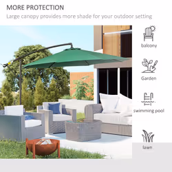 Outsunny 3(m) Garden Banana Parasol Cantilever Umbrella, Dark Green