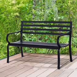 Outsunny 2 Seater Bench Garden Furniture Outdoor Metal Loveseat Seat Patio Chair