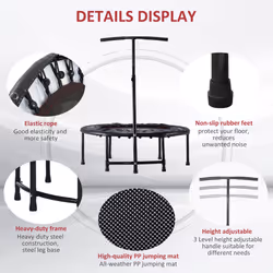 HOMCOM 40" Mini Trampoline, Rebounder Jumper w/ Adjustable Handle, Black