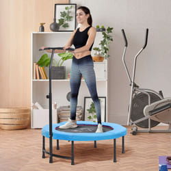 HOMCOM 40" Mini Trampoline, Rebounder Jumper w/ Adjustable Handle, Blue