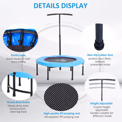 HOMCOM 40" Mini Trampoline, Rebounder Jumper w/ Adjustable Handle, Blue