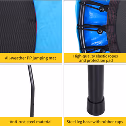 HOMCOM 40" Mini Trampoline, Rebounder Jumper w/ Adjustable Handle, Blue - Additional view 4