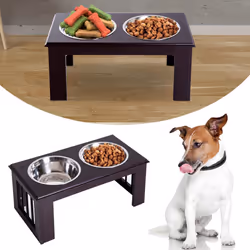 PawHut Raised Dog Bowls Pet Feeder Raised Elevated Stainless Steel Food Brown