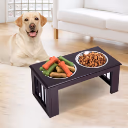 PawHut Raised Dog Bowls Pet Feeder Raised Elevated Stainless Steel Food Brown