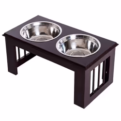 PawHut Raised Dog Bowls Pet Feeder Raised Elevated Stainless Steel Food Brown - Additional view 4