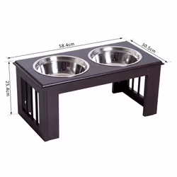 PawHut Raised Dog Bowls Pet Feeder Raised Elevated Stainless Steel Food Brown - Additional view 5