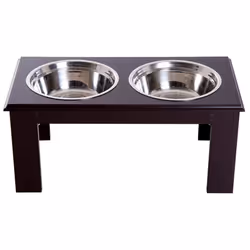 PawHut Raised Dog Bowls Pet Feeder Raised Elevated Stainless Steel Food Brown - Additional view 7