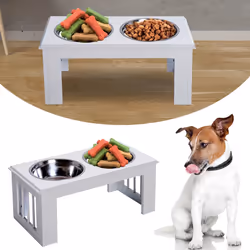 PawHut Raised Dog Bowls Pet Feeder Raised Elevated Stainless Steel Food White