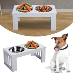 PawHut Raised Dog Bowls Pet Feeder Raised Elevated Stainless Steel Food White
