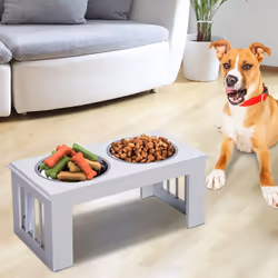 PawHut Raised Dog Bowls Pet Feeder Raised Elevated Stainless Steel Food White