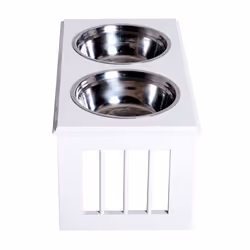 PawHut Raised Dog Bowls Pet Feeder Raised Elevated Stainless Steel Food White - Additional view 4