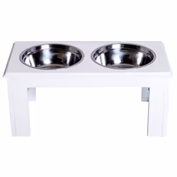PawHut Raised Dog Bowls Pet Feeder Raised Elevated Stainless Steel Food White - Additional view 7