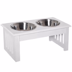 PawHut Raised Dog Bowls Pet Feeder Raised Elevated Stainless Steel Food White