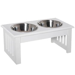 PawHut Raised Dog Bowls Pet Feeder Raised Elevated Stainless Steel Food White