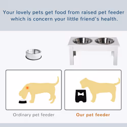 PawHut Raised Dog Bowls Pet Feeder Raised Elevated Stainless Steel Food White