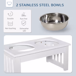 PawHut Raised Dog Bowls Pet Feeder Raised Elevated Stainless Steel Food White - Additional view 4