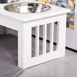 PawHut Raised Dog Bowls Pet Feeder Raised Elevated Stainless Steel Food White - Additional view 7