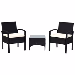 Outsunny 3PC Garden Rattan Bistro Set Balcony Dining Table 2 Seater Chair Black - Additional view 8