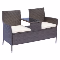 Outsunny Garden Rattan Companion Seat | Outdoor Two-Seater Table & Chair