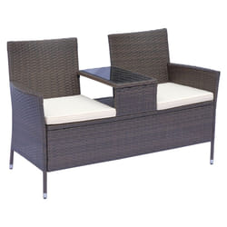 Outsunny Garden Rattan Companion Seat | Outdoor Two-Seater Table & Chair
