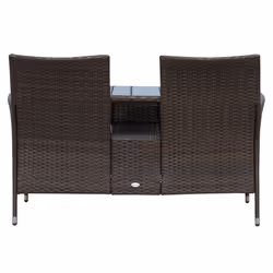 Outsunny Garden Rattan Companion Seat | Outdoor Two-Seater Table & Chair