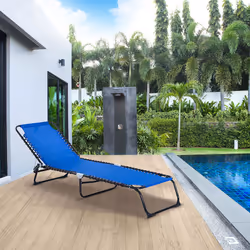 Outsunny Folding Beach Chair Chaise Lounge 4 Adjustable Positions, Blue