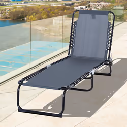Outsunny Folding Beach Chair Chaise Lounge 4 Adjustable Positions, Grey