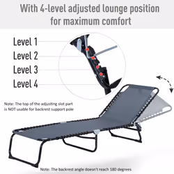 Outsunny Folding Beach Chair Chaise Lounge 4 Adjustable Positions, Grey