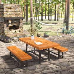 Outsunny 3 Pieces Acacia Wood Picnic Dining Set Outdoor Indoor Furniture Natural