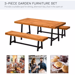 Outsunny 3 Pieces Acacia Wood Picnic Dining Set Outdoor Indoor Furniture Natural
